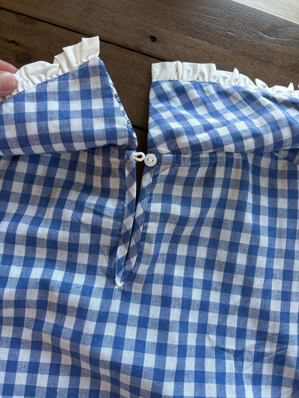 VOY Boutique Blue Gingham Checkered Collared Puff Sleeve Blouse S - Picture 6 of 8